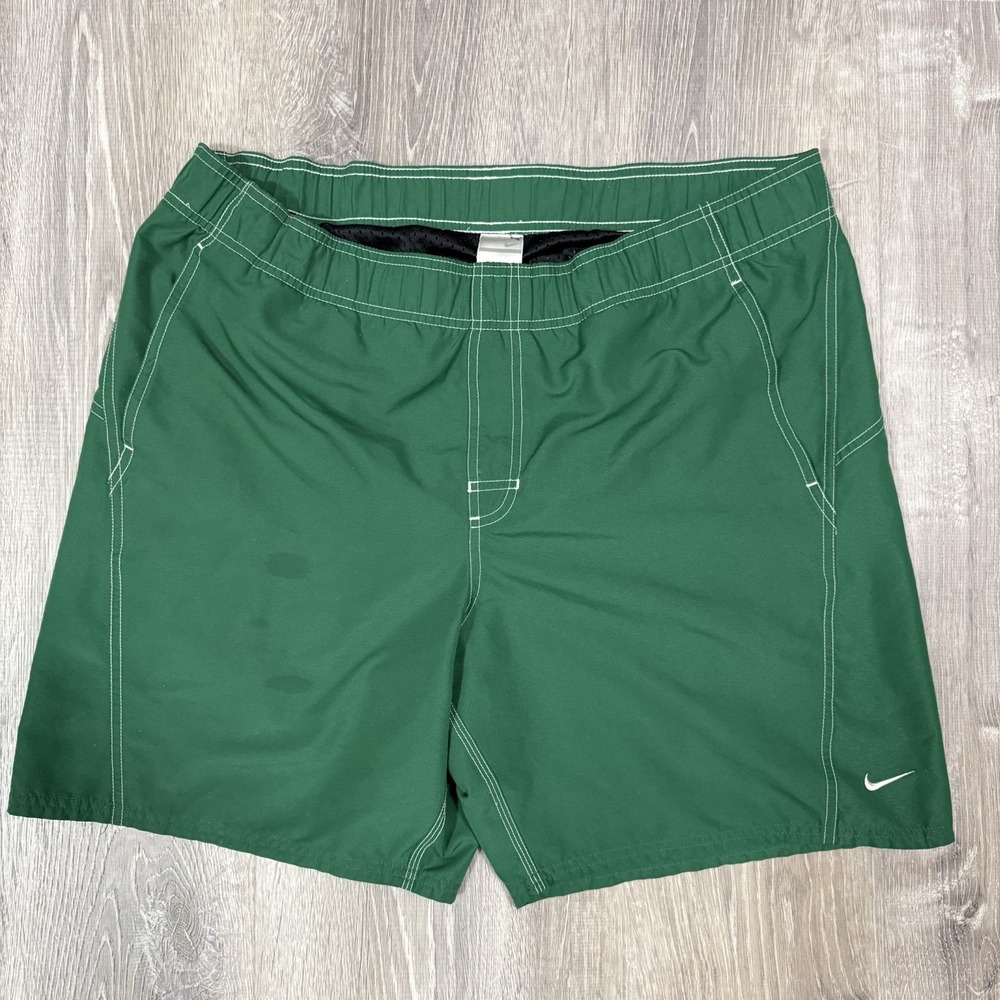 Vintage Nike Board Shorts Green Swim Trunks Mesh Lined Mens Large No Drawstrings